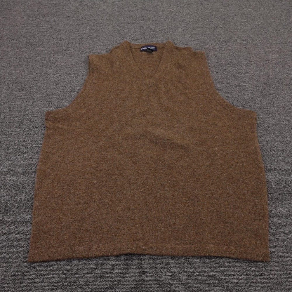 Garret Scott Vest Mens XL Brown 100% Lambswool‎ V Neck Knit Sweater Pullover